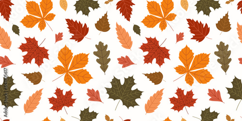 Seamless pattern with autumn red, orange, green leaves