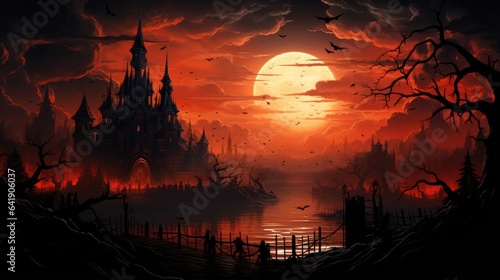 halloween landscape with castle