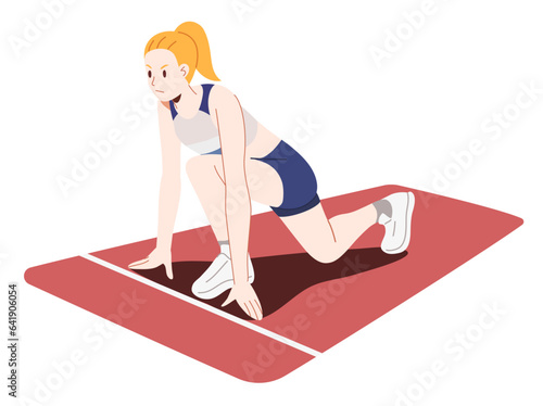 woman athlete preparing to run pose on running track