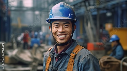 工事現場で働く作業着とヘルメットの作業員・土木・建築・建設・ガテン系の男性  © buritora