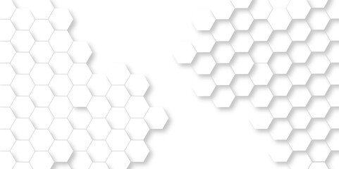 Papier peint photo  Seamless white pattern with hexagons. abstract white and gray shade technology wallpaper. wall with textured hexagons. the diamonds on the wall. white wall. 3D Futuristic abstract honeycomb mosaic.  © MdLothfor