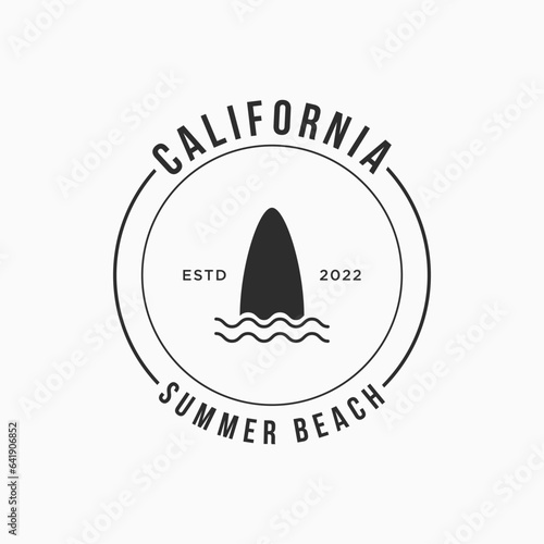Summer Surfing california logo template retro vintage with surfboard and waves concept.Logo for label, summer holiday, business, badge.