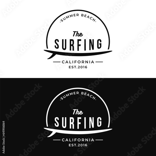 Summer Surfing california logo template retro vintage with surfboard and waves concept.Logo for label, summer holiday, business, badge.