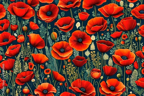 field of red poppies ,Close-up of poppies in a field 