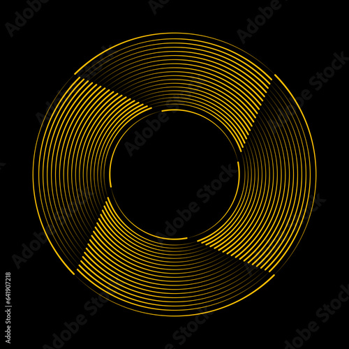 Yellow concentric lines in circle form. Geometric art. Design element for border frame, round logo, blackout tattoo, sign, symbol, social media, prints, template, pattern and backdrop