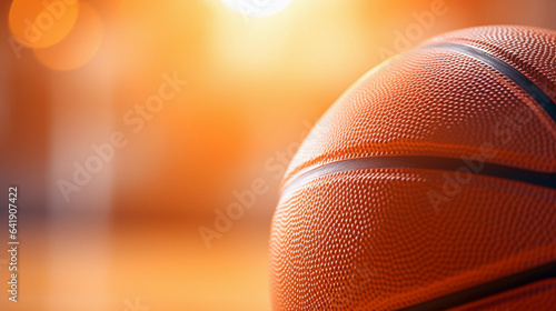 Dramatic Close-Up of a Basketball Resting on the Ground, Ready for the Intensity and Action of the Game photo