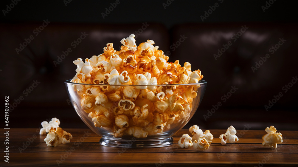 A Glass Bowl Overflowing with Freshly Popped Popcorn, Ready to Add a Crunchy and Delightful Twist to Your Snacking Experience A Glass Bowl Overflowing with Freshly Popped Popcorn, Ready to Add a Crunchy and Delightful Twist to Your Snacking Experience