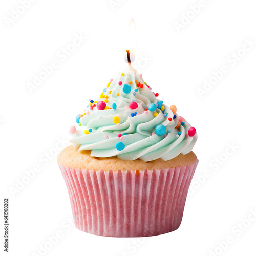 colorful cupcake with candle  icing on transparent background Remove png  Clipping Path