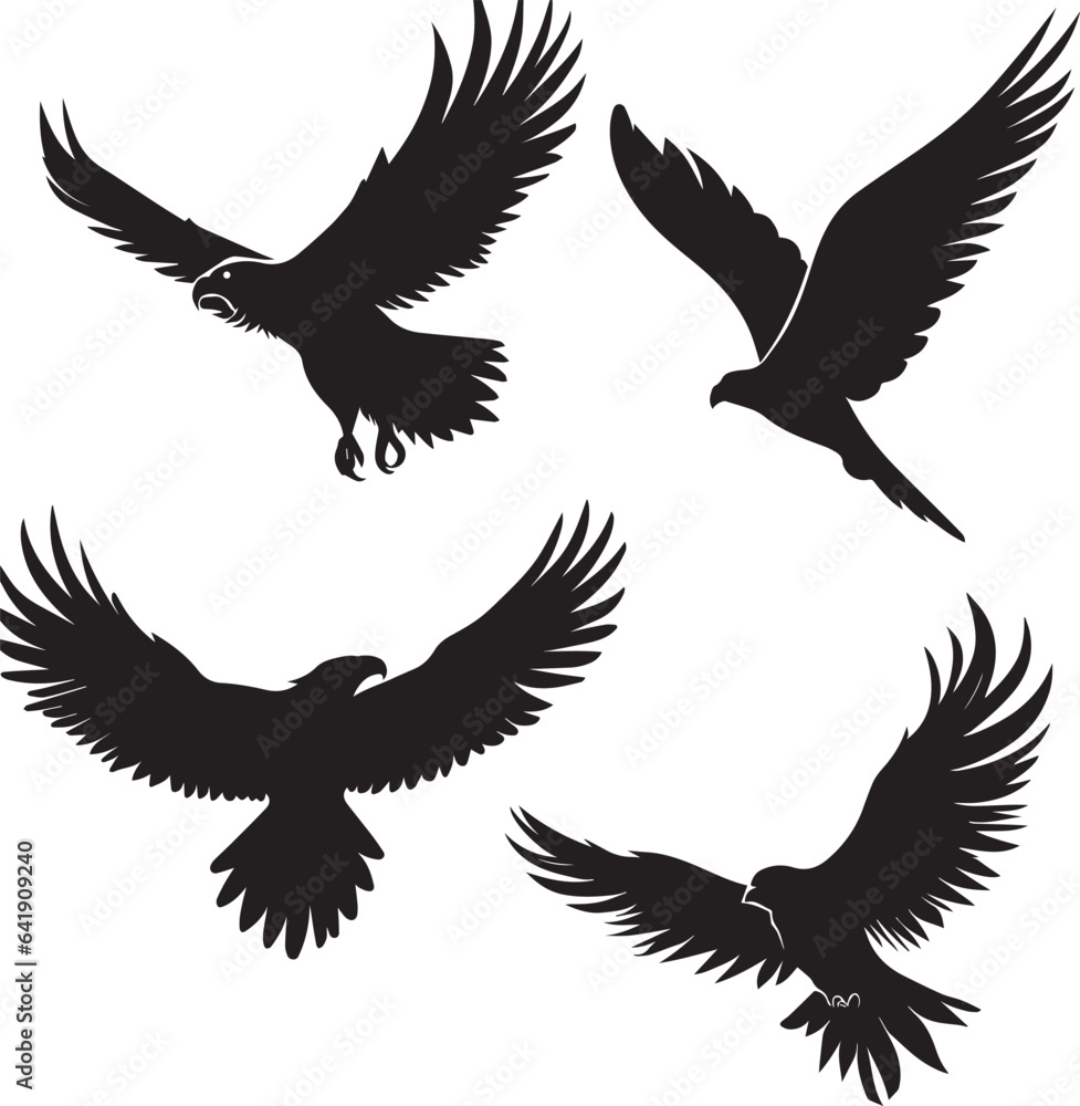 Fototapeta premium Flying bird vector silhouette illustration black color
