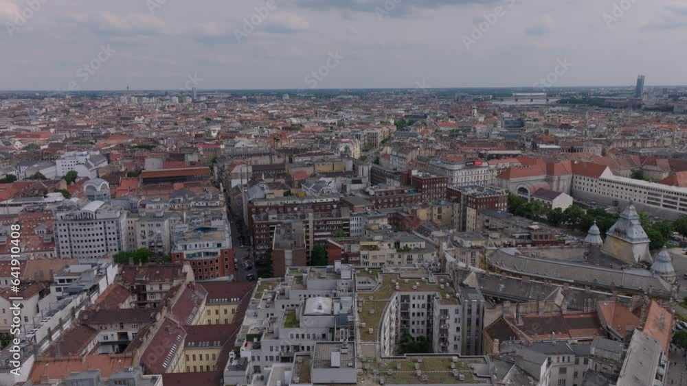 Forwards fly above town development in urban borough. Blocks of buildings in metropolis. Budapest, Hungary Forwards fly above town development in urban borough. Blocks of buildings in metropolis. Budapest, Hungary