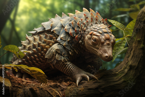 Image of malayan pangolin in the fertile forest. Wildlife Animals. Nature. Illustration  Generative AI.