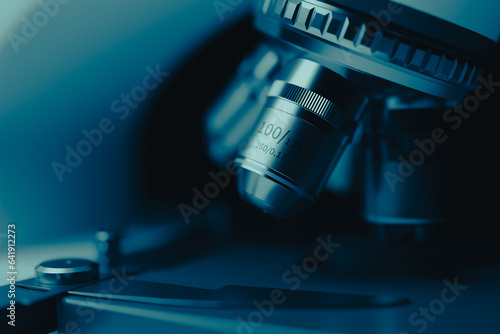 Background of close-up microscope of biotechnology research concept, 3d rendering