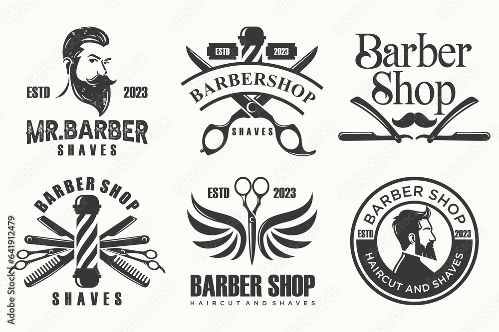 Fototapeta premium Set of vintage barber shop logo, labels, badges and design element.