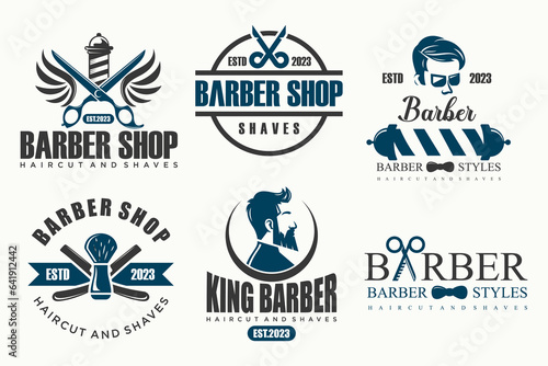 Set of vintage barber shop logo, labels, badges and design element.