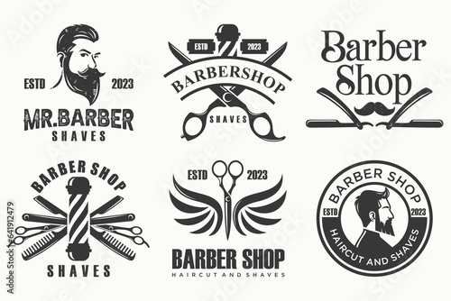 Set of vintage barber shop logo, labels, badges and design element.