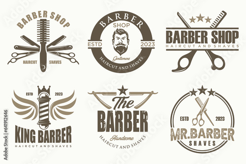 Set of vintage barber shop logo, labels, badges and design element.