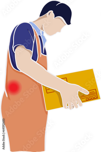 cartoon drawing of man Dealing with Chronic Back Pain and spine pain from Prolonged Heavy Lifting. vector illustration.