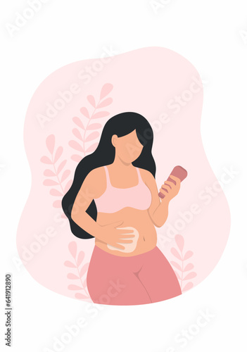 Pregnant women apply cream to their abdomen.