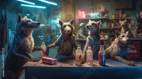 A Merry and Playful Gathering of Adorable Canines and Felines on a Festive Winter Scene!, generative AI