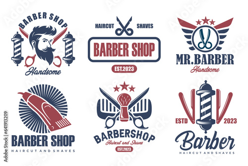 Set of vintage barber shop logo, labels, badges and design element.