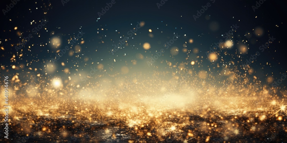 A dark room with a lot of gold sparkles. Generative AI. A dark room with a lot of gold sparkles. Generative AI.