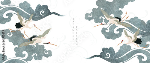Slika na platnu Japanese background with crane birds element vector