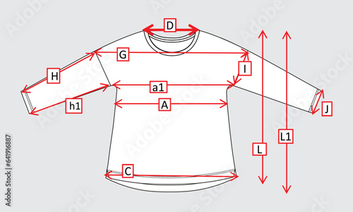 Long sleeve t shirt with measurement details vector illustration
