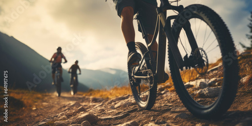 Wallpaper Mural Group of cyclists descends a slope on their mountain bikes. Generative AI Torontodigital.ca