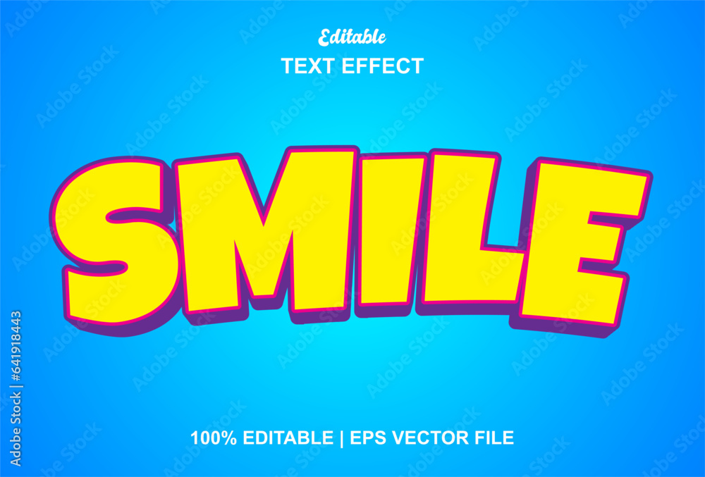 smile text effect with yellow graphic style and editable.