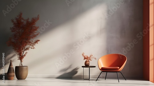 Minimalist interior design room with armchair in front of wall, AI Generative photo