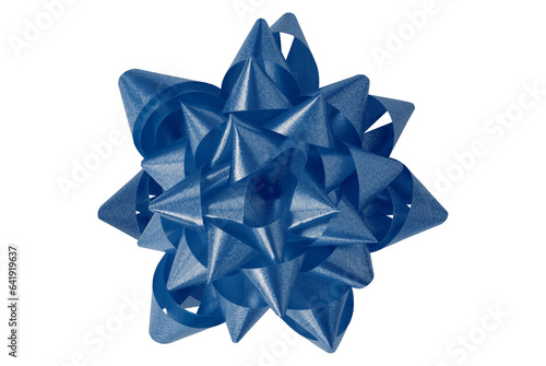 Blue gift bow ribbon isolated on transparent background.