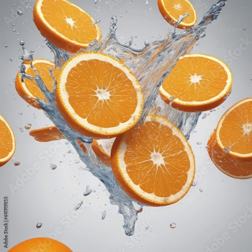 orange with water Splash, Orange Slices with Water Splash Generative AI 