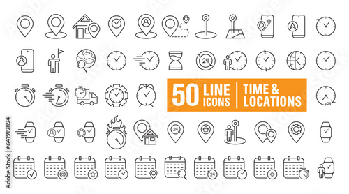 set of icons for time and location