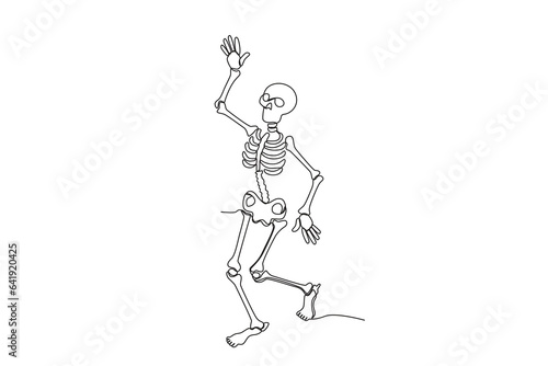 A terrifying human skeleton walking. Human skeleton one-line drawing