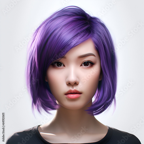 asian girl with purple hair, young woman.