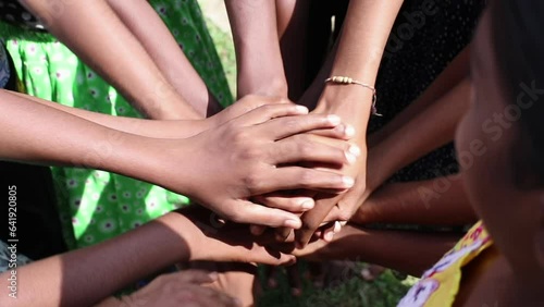 South Asian Indian Girls Stack Hands