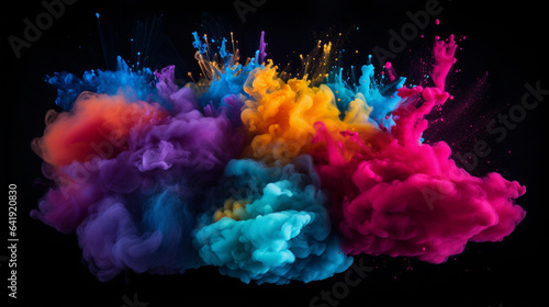 A Dynamic Dance of Multicolored Powder in the Air on a White Canvas, Creating an Explosive Tapestry of Joyful Spectacle