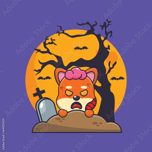 Zombie shiba inu rise from graveyard in halloween day. 