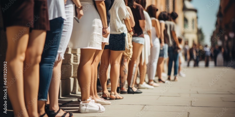 Group of people standing in a line on the street. Generative AI Stock ...