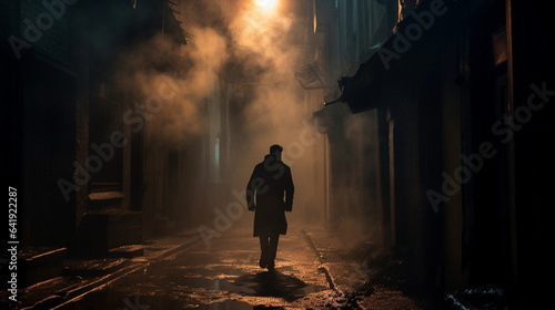 A Figure Amidst Mysterious Smokes in a Dimly Lit Narrow Alleyway © Linus