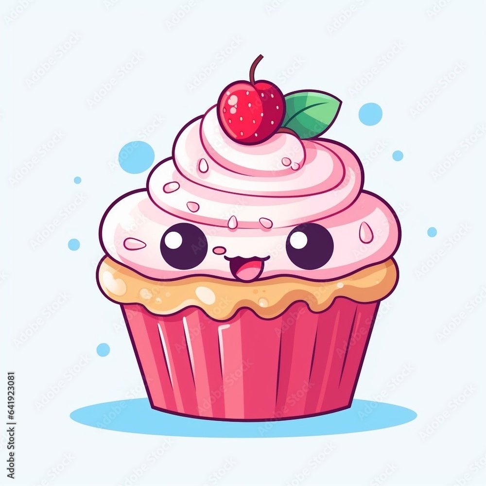 Generative AI : Set of cute sweet icons in kawaii style with smiling face and pink cheeks for sweet design. Generative AI : Set of cute sweet icons in kawaii style with smiling face and pink cheeks for sweet design.
