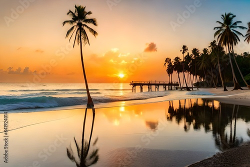 sunset on the beach generated by AI technology © khadija