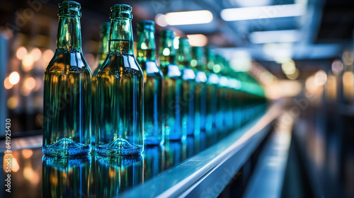 A Row of Empty Glass Bottles on a Conveyor Belt in a Bar, Ready for a Night of Libations
