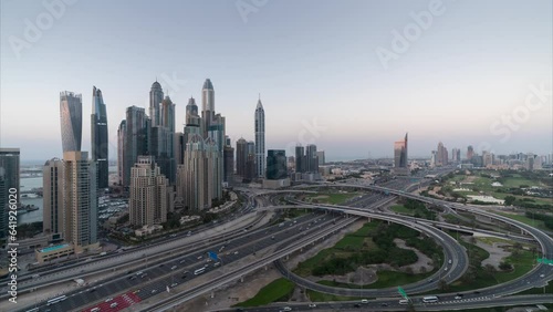 4K Timelapse - Aerial view of cityscape and skyline in Marina.Dubai.UAE at sunset