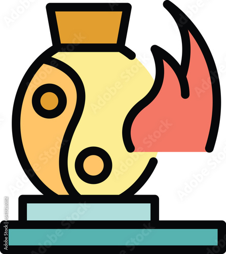 Fire pottery icon outline vector. Art clay. Ceramic class color flat