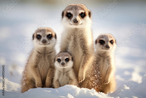 Arctic meerkat family on the snow © Veniamin Kraskov