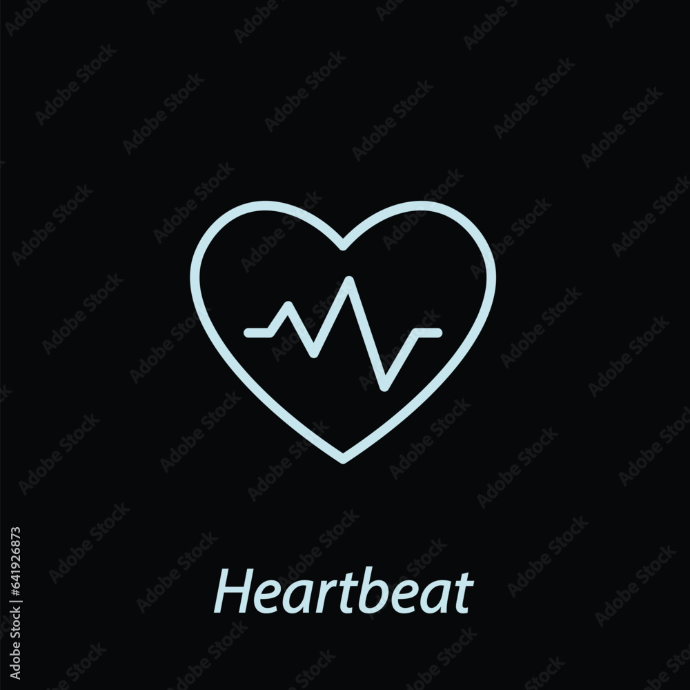 Heartbeat outline icon flat vector isolated on black background. Gym icon. Workout supply. Fitness symbol. Sport element.