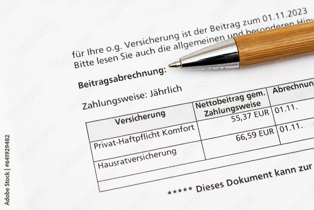 Beitragsrechnung Versicherung Beitragsrechnung Versicherung