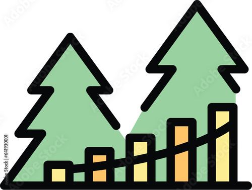 Fir tree zipline icon outline vector. Rope park. Sport extreme color flat