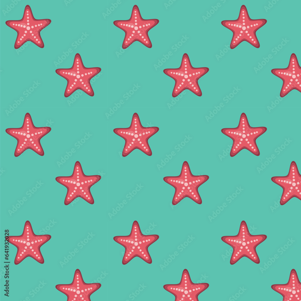 Vector seamless pattern of starfish on a blue background